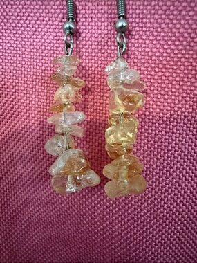 Handmade Citrine Chip Drop Earrings - Yellow Gemstone Jewelry